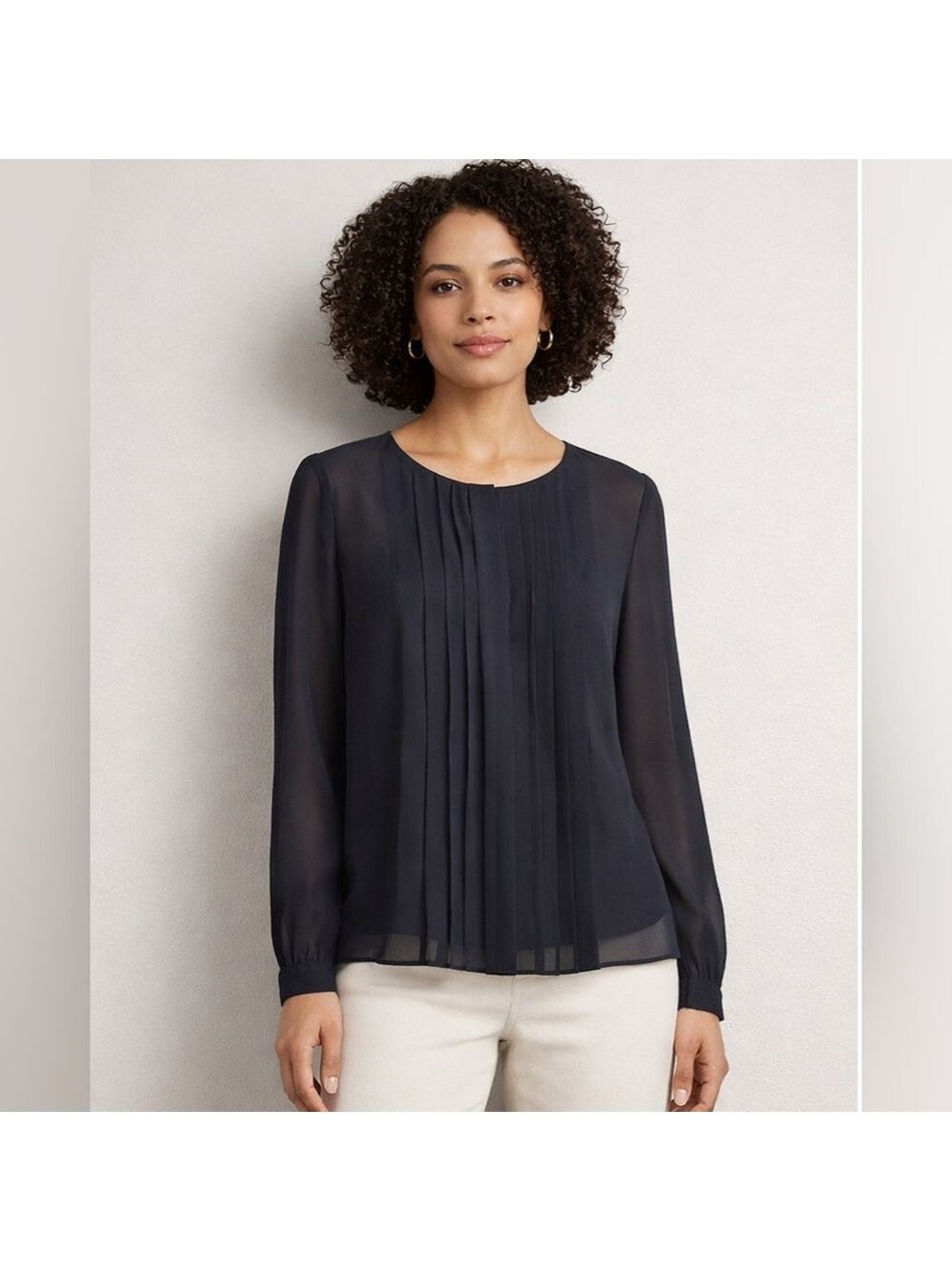 Ann Taylor LOFT Black Sheer Pleated Blouse | Small